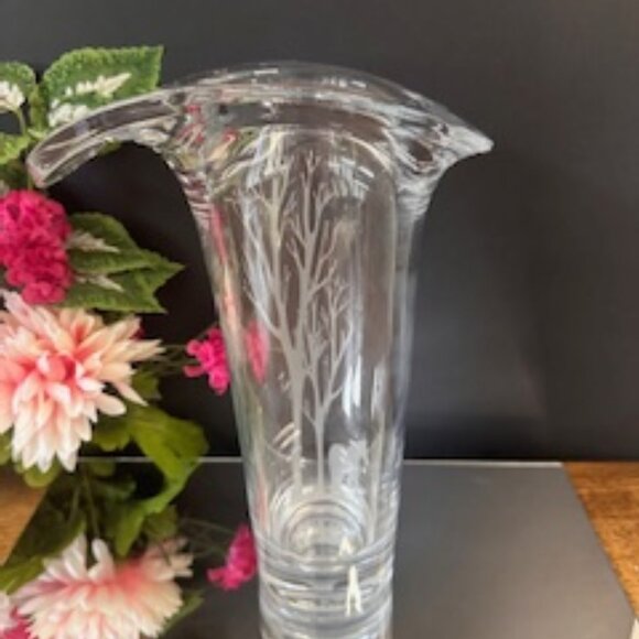 Bohemia Crystal Vase Original Sticker Etched Horse Tree Design Asymmetrical‎ - Picture 7 of 7